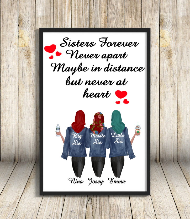 Hijabi Sisters Forever Customised A4 Print